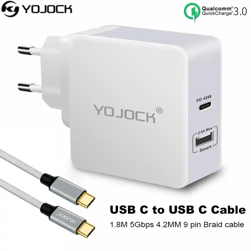 Yojock Usb Charger 45w Smart Power Delivery Travel Charger For Iphone X Samsung Macbook Power Bank Charger With Free Usb C Cable Travel Charger Usb Chargercharger For Iphone Aliexpress