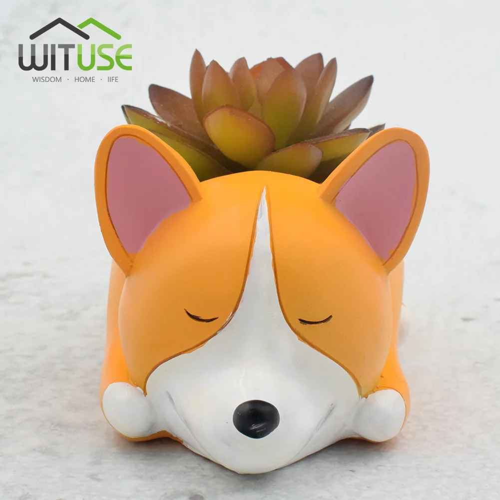 

Cute Succulent Pots Mini Small Panda Grey Husky Resin Flower Holder Garden Plants Vase For Succulent Cactus