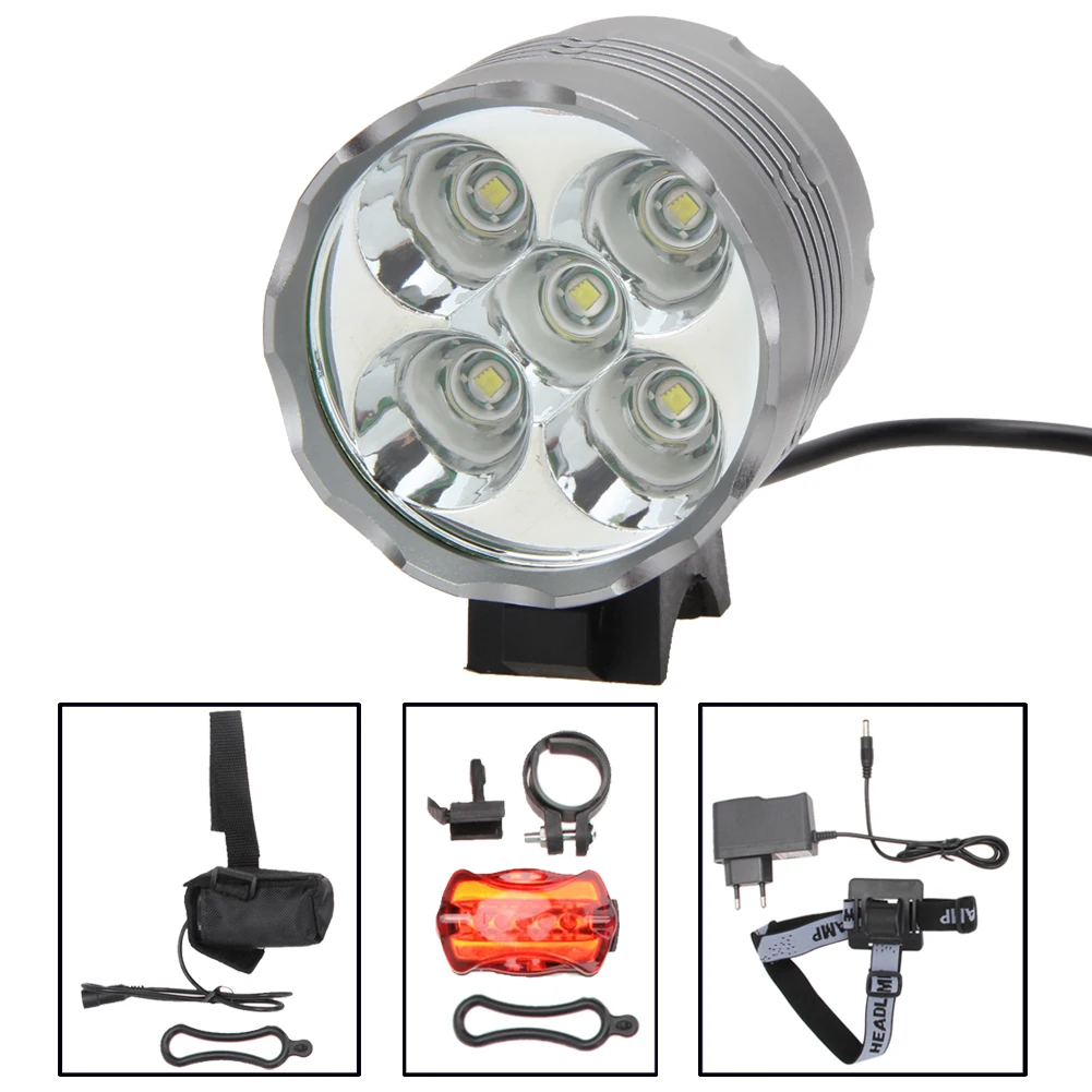 

5 XM-L U2 LED 8000LM Bike Light Bicycle Flashlight Bike 5 LED Rear Light + Cycling Headlight + 6400mAh Battery + Charger