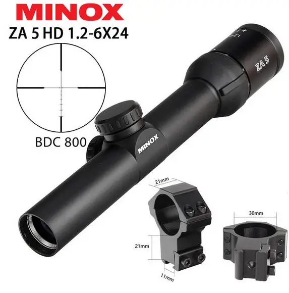 MINOX ZA 5i HD 1,2-6X24 ИК компактный охотничий троп прицел стекло травленый с подсветкой сетка длинный глаз рельеф прицел оптические прицелы - Цвет: with dovetail rings3