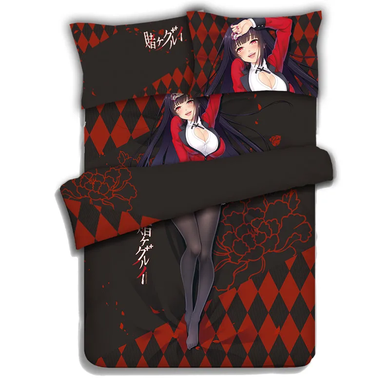 

Anime BED SET Kakegurui abami Yumeko Cartoon Soft Printed Bedding Set With Pillow Cases Bed Sheet Duvet Cover Set