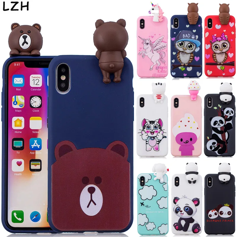 Soft TPU 3D Dolls Phone Case for Apple iPhone X 5 5S SE 6S 6 7 8 Plus Cute Cartoon Panda Owl Bear Ice Cream Unicorn Cover Fundas |