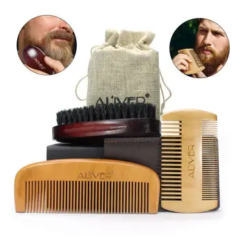 

3PCS Men Moustache Beard Comb Kit for Men Beard & Mustache Bristles Beard Brush & Pure Natural Schima Wood Comb Beard Stylish