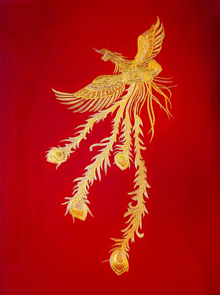 33*70 см большой золотой Феникс вышитая нашивка-аппликация на каждый день красные сетчатая ткань для торжественное платье, платье-Ципао, Классический комплект одежды «сделай сам»
