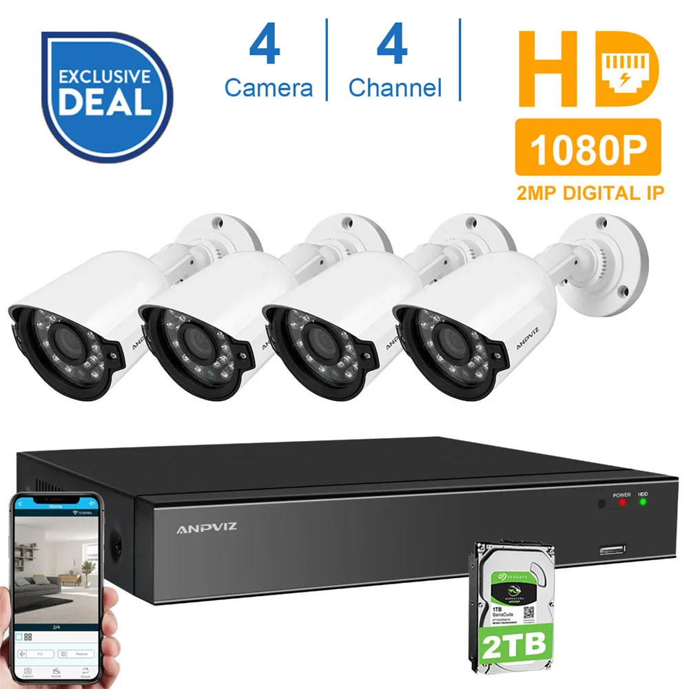

4CH 1080P POE NVR Kit CCTV Security System 2.0MP Vandalproof Bullet Indoor Outdoor POE IP Camera Video Surveillance System