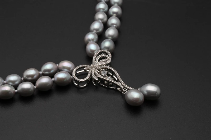 Настоящее роскошное двойное серое жемчужное ожерелье для женщин, модное колье, подарок на день рождения, ожерелье из пресноводного жемчуга