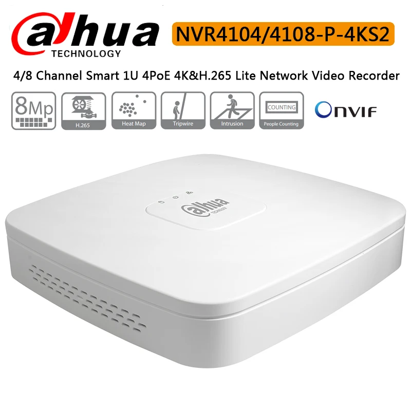 

Dahua 4K NVR NVR4104-P-4KS2 4CH with 4 POE NVR4108-P-4KS2 8ch with 4PoE ports replace NVR4104-P NVR4108-P Network Video Recorder