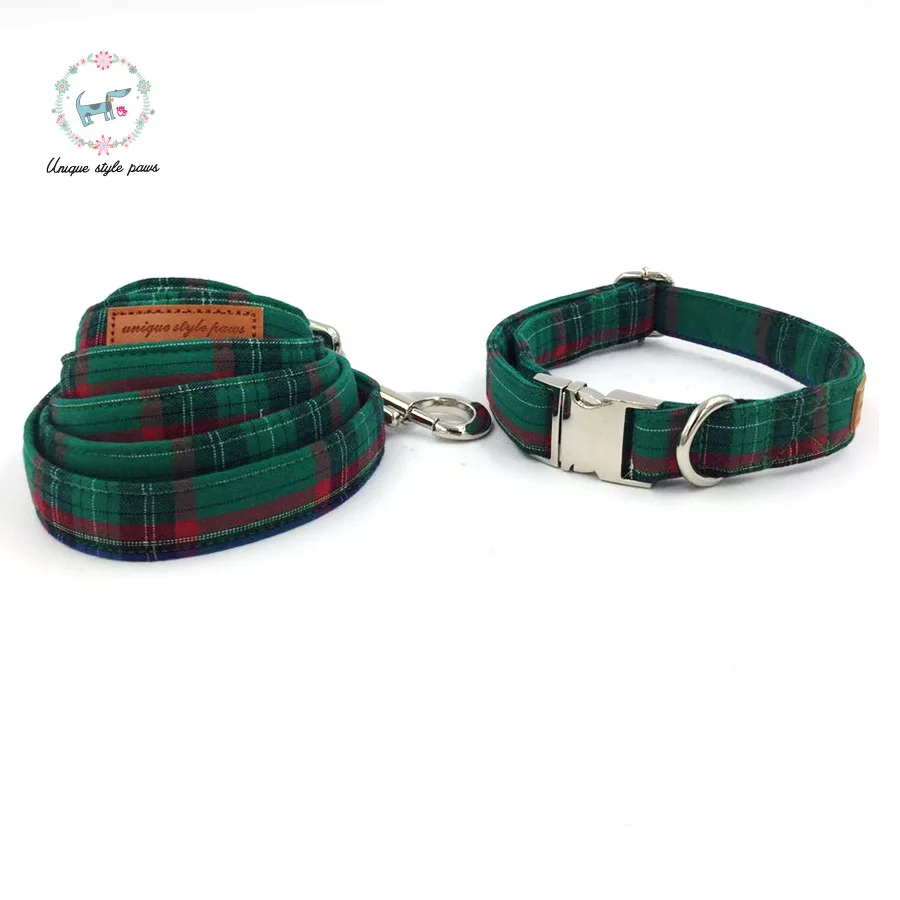 Personlized Fashion Dark Green Dog Collar And Leash Set Matel Buckle