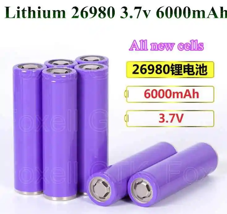 

10ps Brand 26980 3.7v 6000mAh Lithium battery cell 15C high rate Not 21700 32650 18650 for diy pack power auto street lamp robot