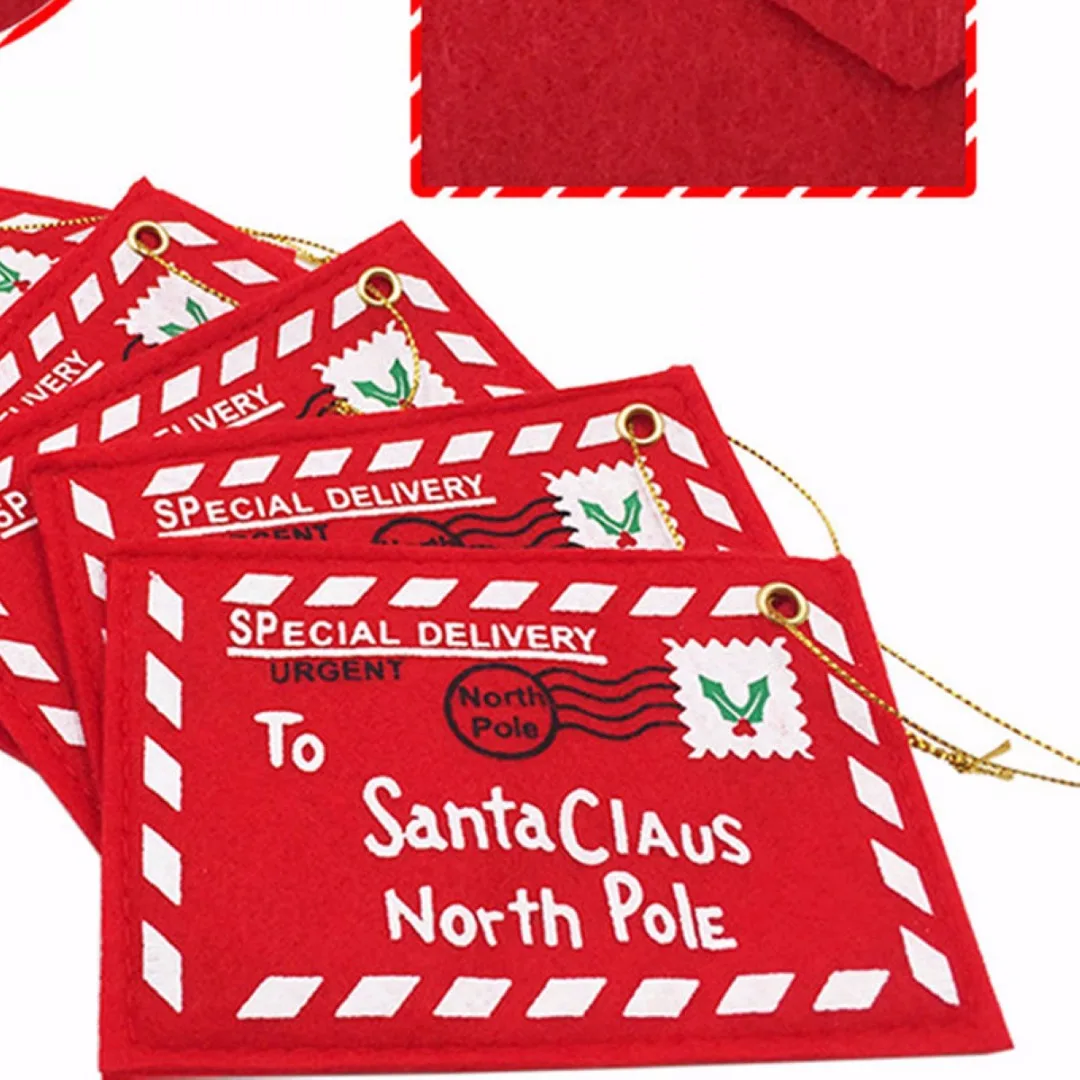 JX-LCLYL 2/5/10/20Pcs Letter to Santa Claus Red Felt Envelope Embroidery Xmas Ornament