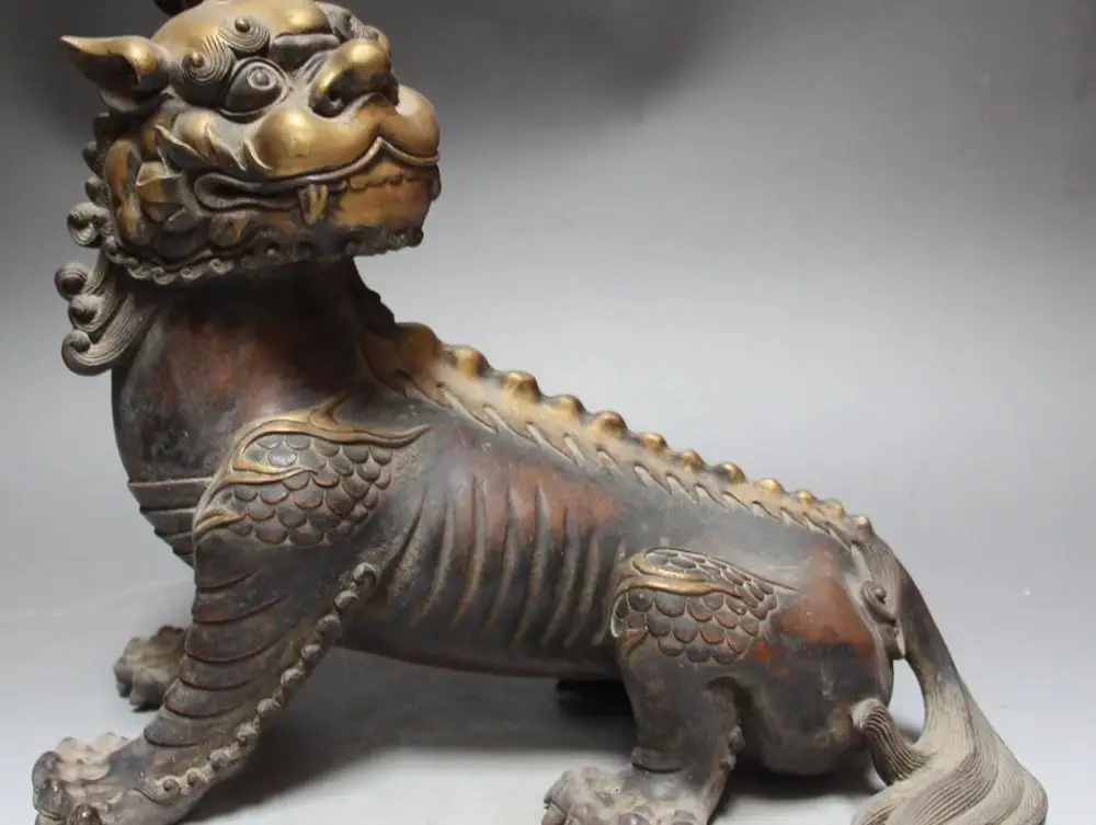 

Old Curio Purple Bronze Gold Gilt Dragon Head Beast Kylin Chi-lin Kirin Statue
