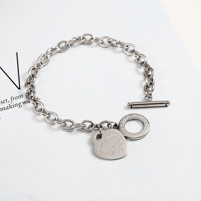 Bracelet Jewelry Classic 2 Size Carve Forever Love Heart Bracelet For Women Titanium Steel Gold Color Woman Bracelet Jewelry Pulseras Lover Gift