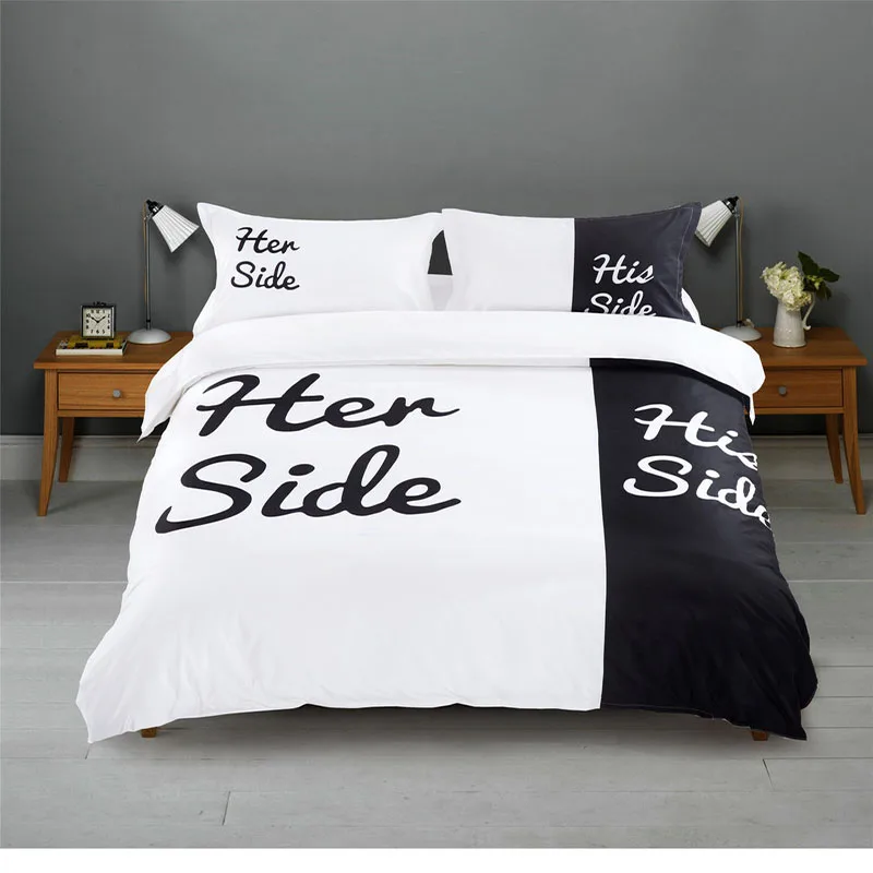 Mian Wei Bedding Set 2 4pcs Hot Sale Black White Her Side His Side