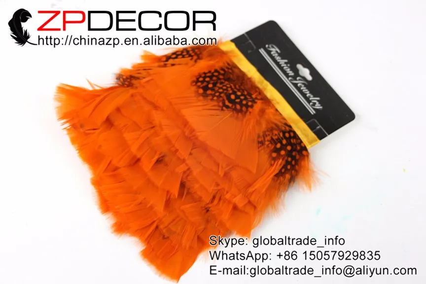 dyed orange Turkey T-Base Plumage Feather trim with guinea feathers (38)