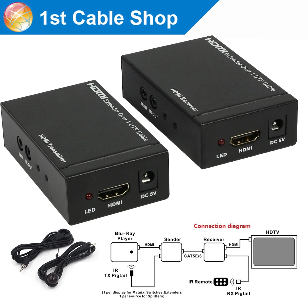 HDmatters HDMI extender by cat5e/6 cable up to 60M With HDMI IR Bi