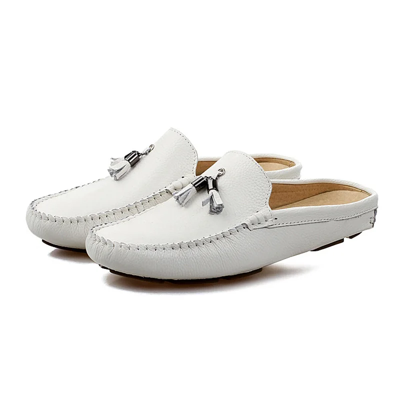 Tangnest/летние мужские лоферы из натуральной кожи; дышащая обувь на плоской подошве; мужские шлепанцы с бахромой; удобная повседневная обувь для улицы; XMR2840 - Цвет: White