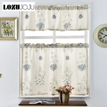 

LOZUJOJU Free shipping Pocket rod Printed curtain linen fabrics made kitchen plants rustic ready door for kitchen short window