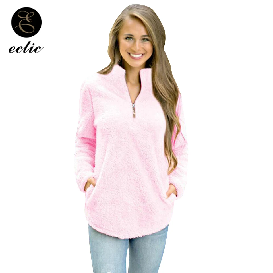 

Plush Sweatshirt With Pocket Plain Hoodie Women Poleron Mujer 2019 Half Zip Hoodie Tunic Long Sleeve Kawaii Clothes Hoodie Solid
