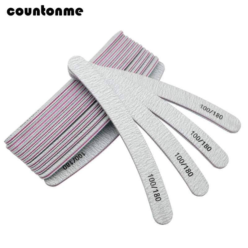 

5pcs/lot Curved Nail File For Manicure Sandpaper 100/180 Sanding Polisher buffer Block Washable Nail Art Care Tool lime a ongle