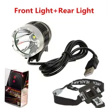 1800LM CREE XM-L T6 LED 3 Modes USB Bike Front Light Headlamp with Headband & 2 Red Laser+5 LED Rear Tail Lights