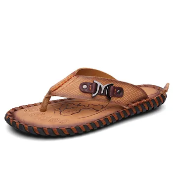 

Handmade Genuine Leather Men Flip Flops Summer Slippers Men High Quality