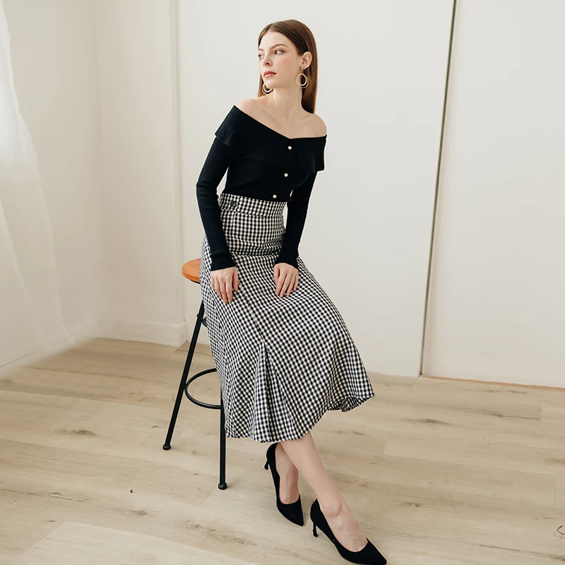 Onlyplus Off Shoulder Sexy Knitted Pullover Female Winter Autumn Women Sweater Elastic Button Fashion Jumper Pull Knit Shirt