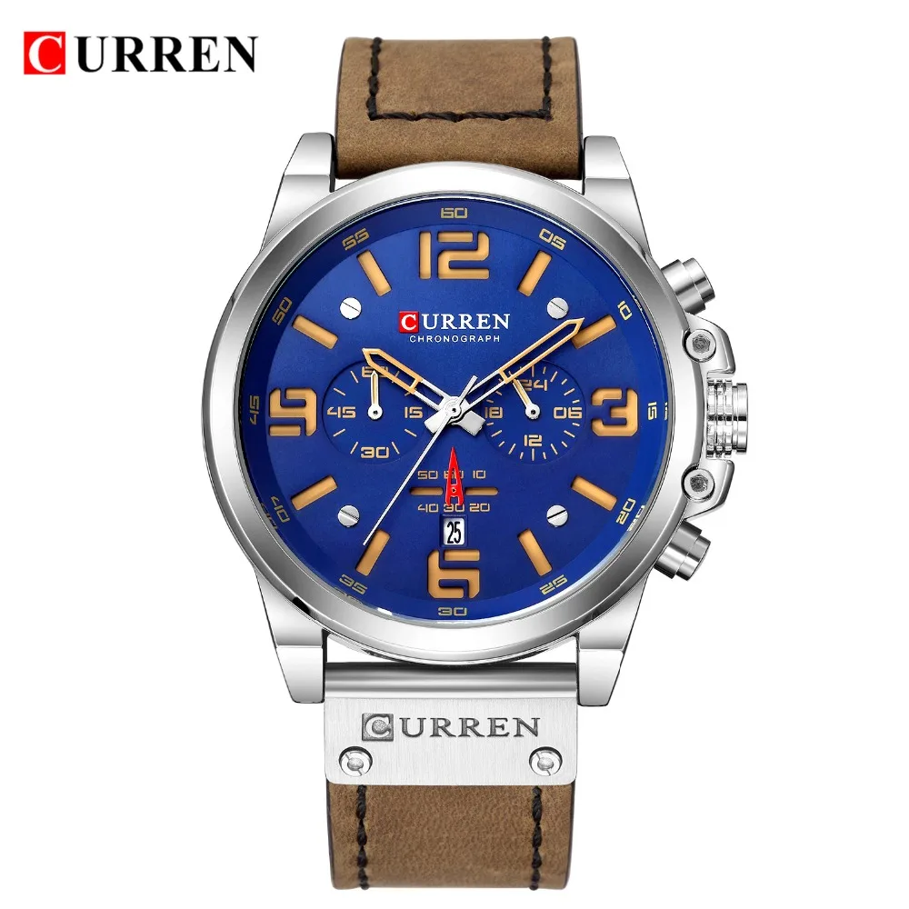 CURREN Top Brand Luxury Quartz Men Chronograph Watches Leather Strap Business Male Wristwatches Montre Men Clock Erkek Kol Saati