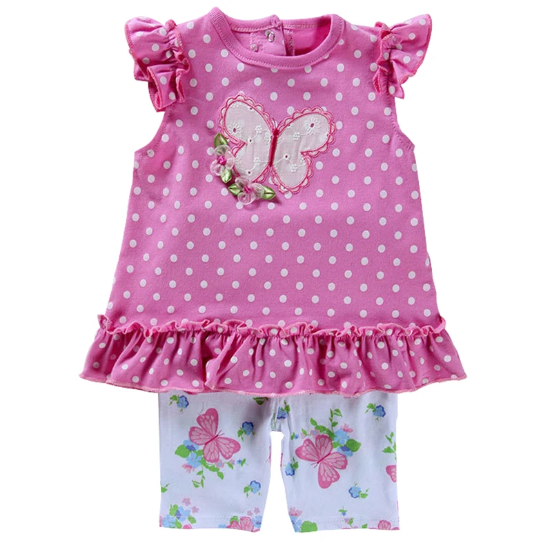 Summer Baby Girl Butterfly Cotton Dots T shirt + Floral Leggings Newborn Bebe Girls Clothing Set