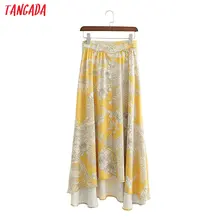Tangada ассиметричная юбка желтая юбка серая юбка с цветочным принтом цвета юбка на пуговках летняя юбка юбка трапеция1D300