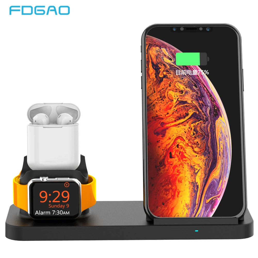 FDGAO 3 в 1 быстрая зарядка для Apple Watch 4 2 Airpods Qi Беспроводное зарядное устройство док