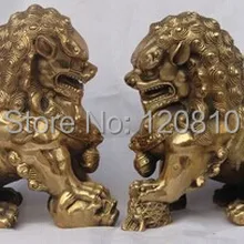 Пара Китайский Гардиан Медь Лев Foo Фу Собака Статуя 042