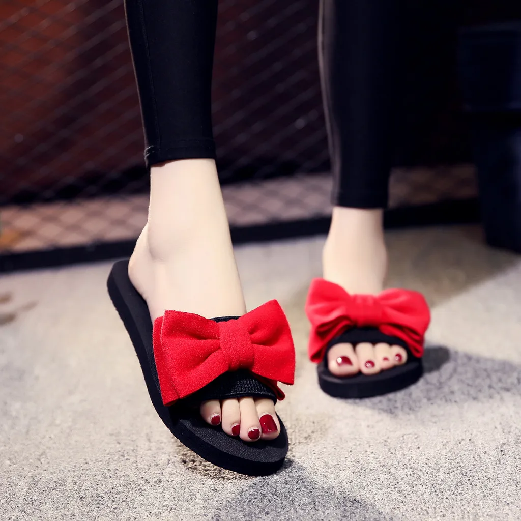 

2019 New Style Women's Bohemian Bow Flat Slippers Summer Indoor Outdoor Sandals Non-slip Beach Fashion Shoes Zapatos De Mujer 30