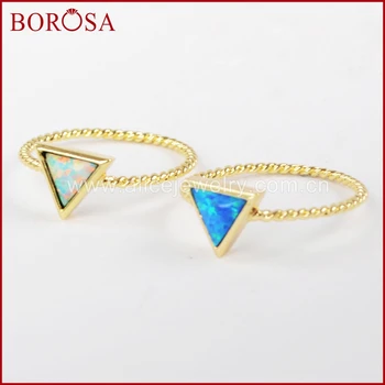 

BOROSA Stylish Gold Bezel Triangle Japanese Opal Rings,Druzy Manmade Opal White Opal Ring for Women Girls Jewelry ZG0246