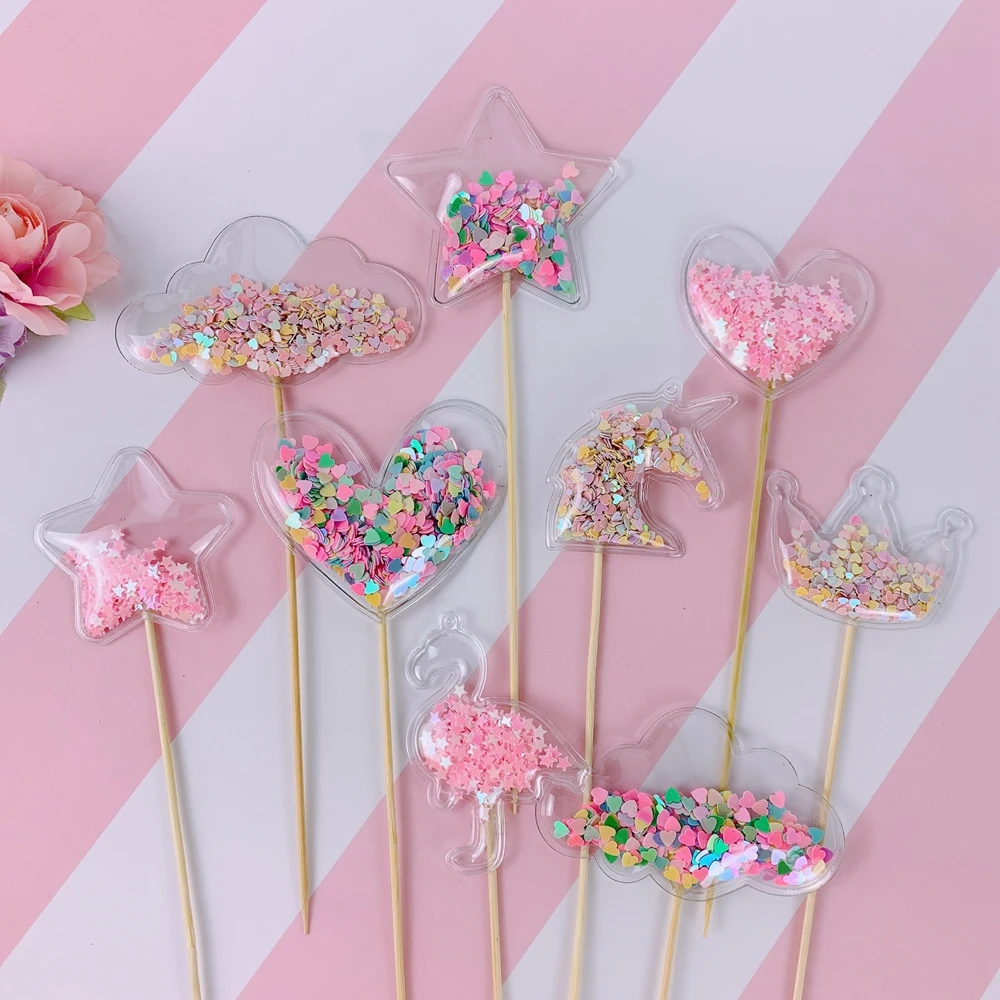 

Bling Fairy Transparent Star Heart Crown Cloud Shiny Cake Topper for Valentine Children's Wedding Day Party Decor Cute Gifts