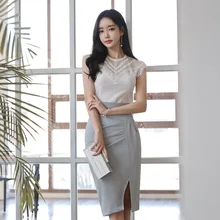 Korean Style Two Pieces Set Plus Size 2019 Summer Lace Blouse and Empire Wrap Bodycon Skirt Women 2 Pieces Set Offic Suit Set Korean Style Two Pieces Set Plus Size 2019 Summer Lace Blouse and Empire Wrap Bodycon Skirt Women 2 Pieces Set Offic Suit Set