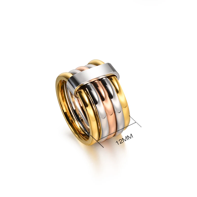 Baoyan многослойное обручальное кольцо для свадьбы, модное Большое широкое кольцо на палец, розовое золото, серебро, золото, кольца из нержавеющей стали для женщин