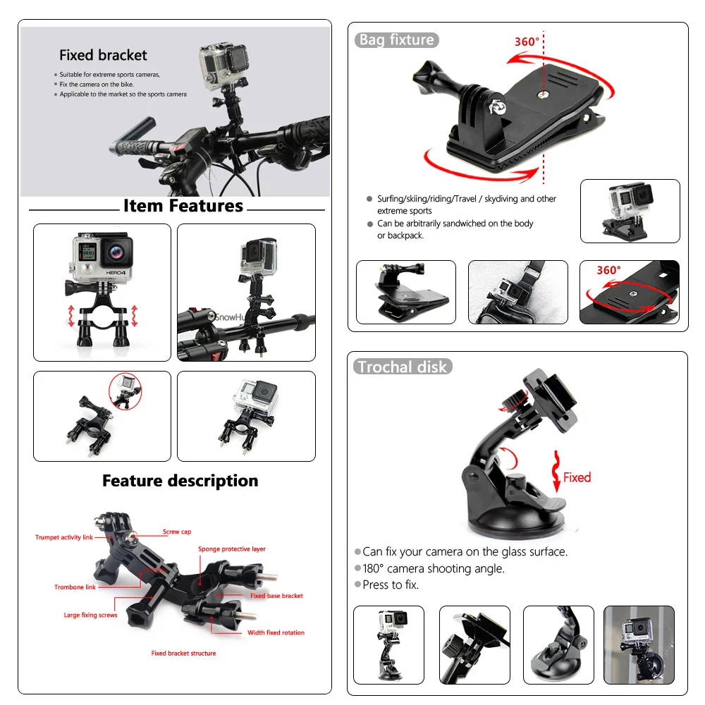 SnowHu для Gopro 7 набор аксессуаров для Gopro hero 8 7 6 5 водонепроницаемый защитный чехол крепление на грудь монопод для go pro 7 6 5 GS41