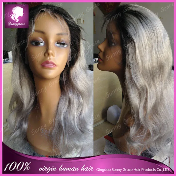 RPG Show Unprocessed Peruvian Virgin Human Hair Grey Silver Full Lace Wig Glueless Lace Front