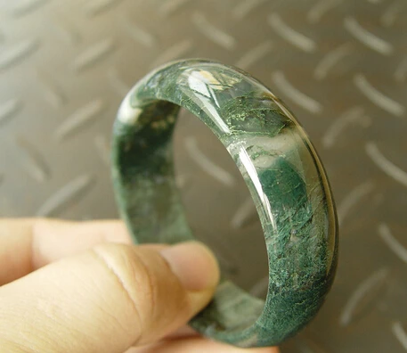 

13389 100% Natural Green Moss Agate Aquatic Weeds Agate Jade Bangle Bracele (A0429)