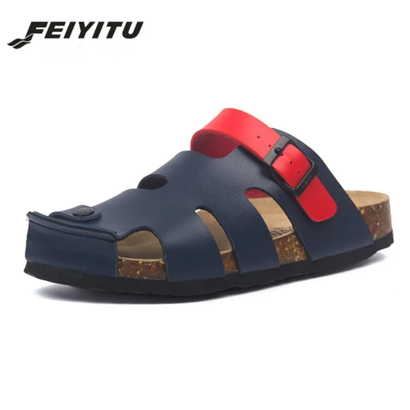 FeiYiTu/Большие Размеры 35-45; новые летние женские разноцветные пляжные шлепанцы с пряжкой; пробковые шлепанцы; сандалии; обувь с вырезами; коллекция года; повседневные шлепанцы