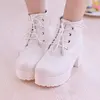 YEELOCA 2022 Women's Single Boots New Horse Boots Square Heel Round Toe Spring High Heel Boots Lace-Up Plus Size 35-45 ► Photo 3/6