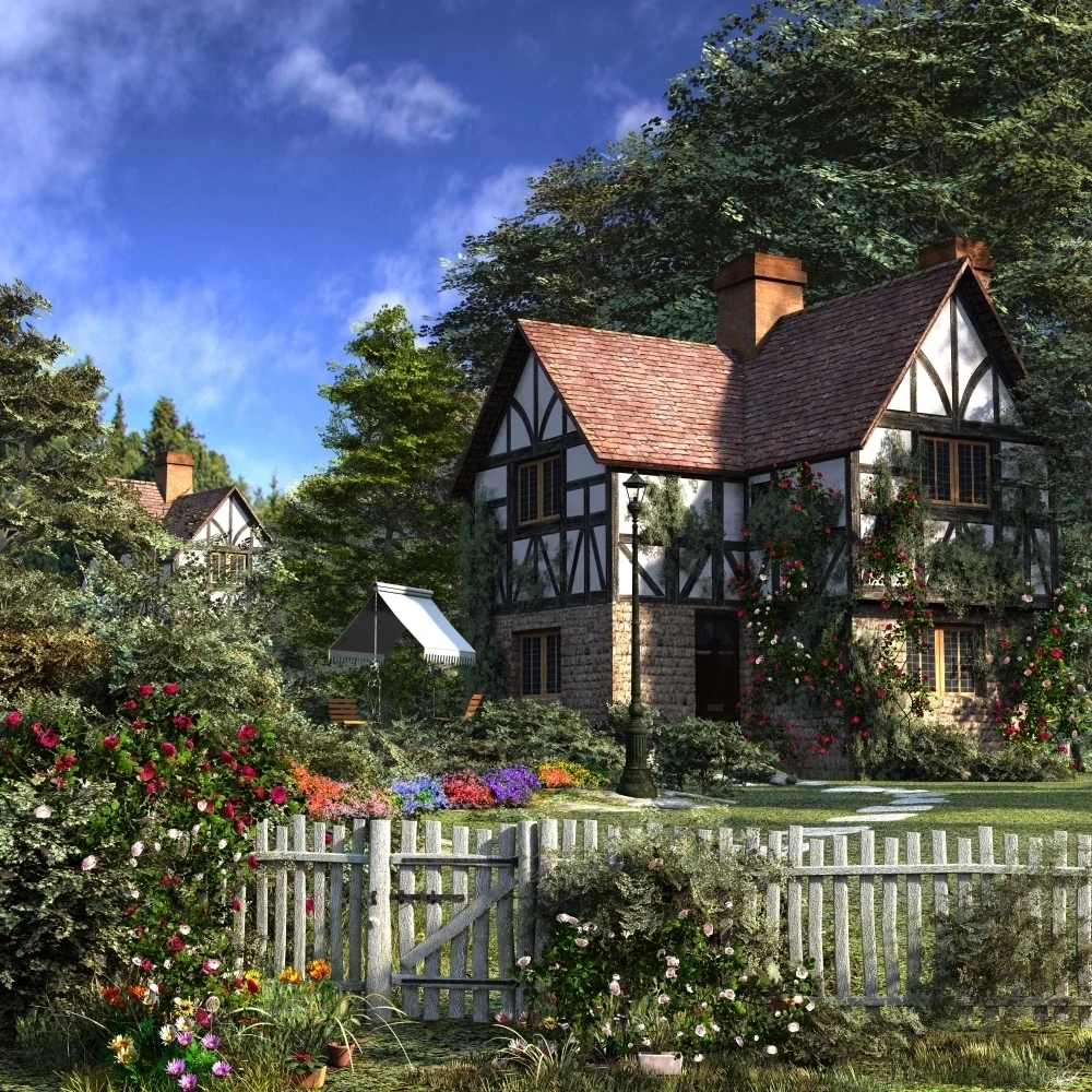 Roses house Poster Print by Dominic Davidson (18 x 9)