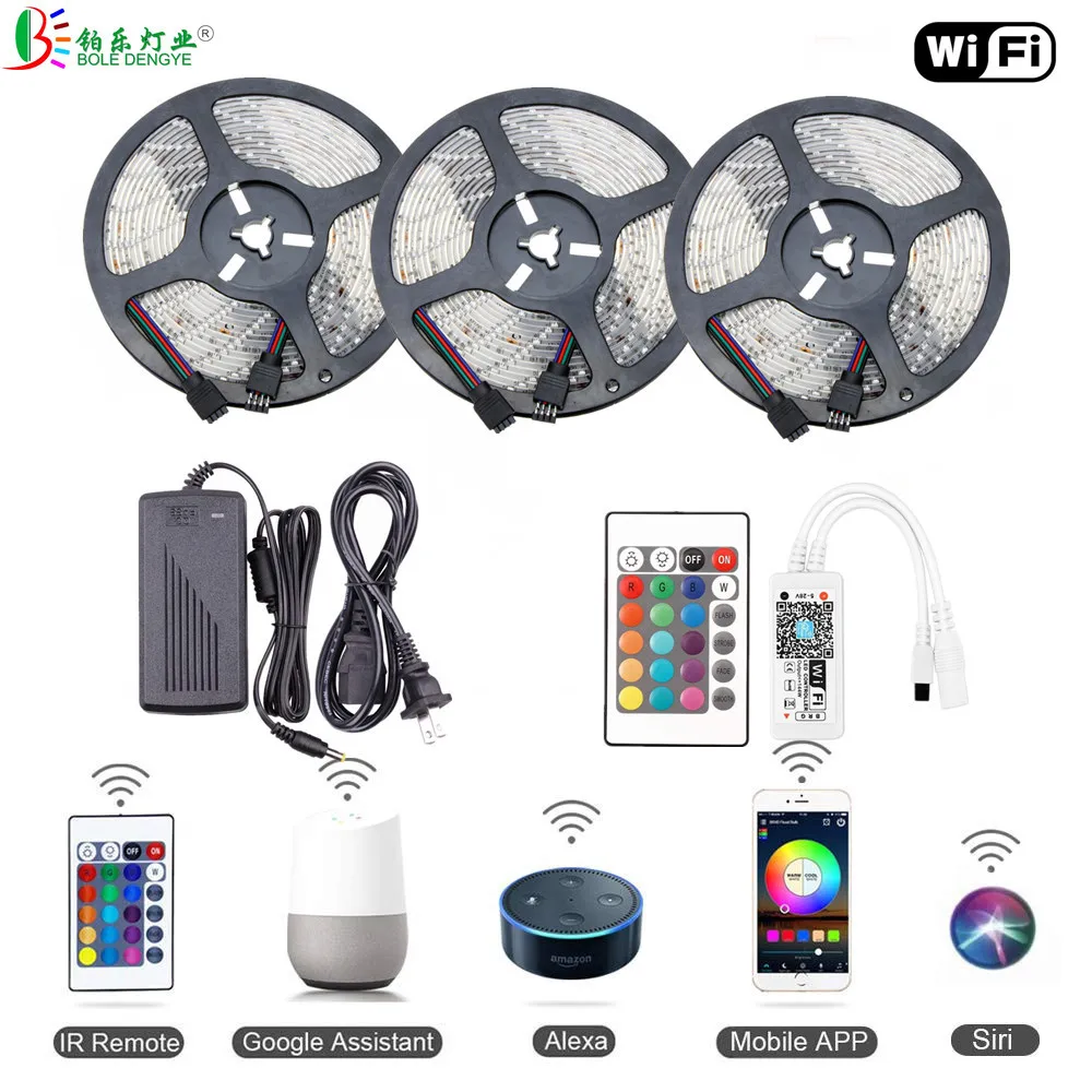 

DC 12V Flexible Smart LED Strip Light Works With Amazon Alexa Google Home Siri 5M 10M 15M SMD 2835 Colorful Rope Lighting Ribbon