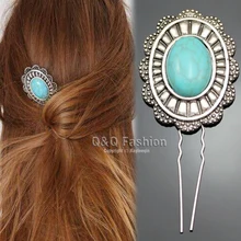 Винтажная Серебряная Цветочная Турецкая голубая каменная Французская заколка для волос Новое Ювелирное Платье