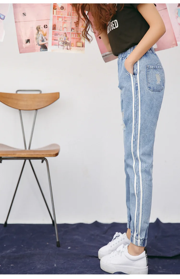 2018 новые джинсы Harlan женские осенние и зимние потертые рваные джинсы с эластичной резинкой на талии Harlan джинсы рваные джинсы для женщин