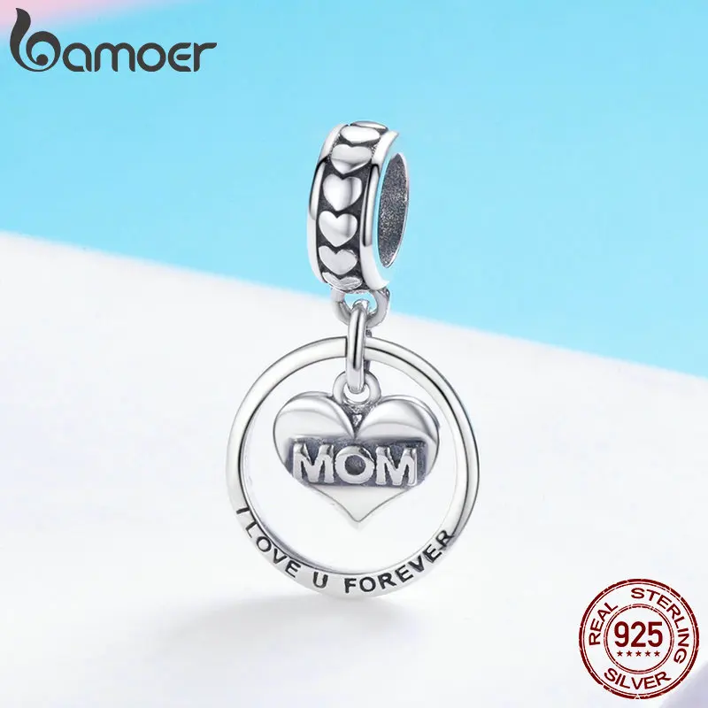 BAMOER 925 пробы серебро I Love u Forever для мамы гравировки бусины подходят шарма браслеты