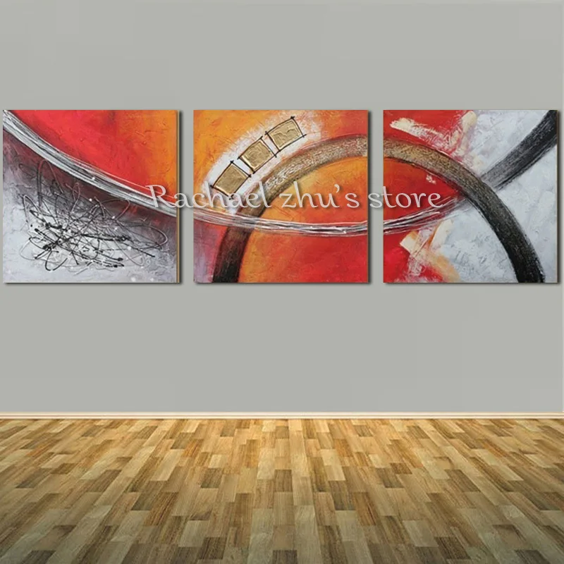 

Hand Painted Abstract Geometric Figure Oil Painting On Canvas Three Panles Abstract Art Wall Picturer For Living Room Home Decor