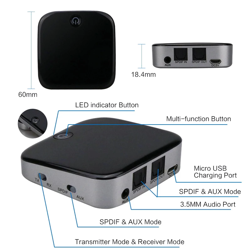 Передатчик Bluetooth приемник беспроводной аудио адаптер ключ для Hi-Fi звук Syste/tv/PC 3,5 мм Apt-X Низкая задержка аудио приемник