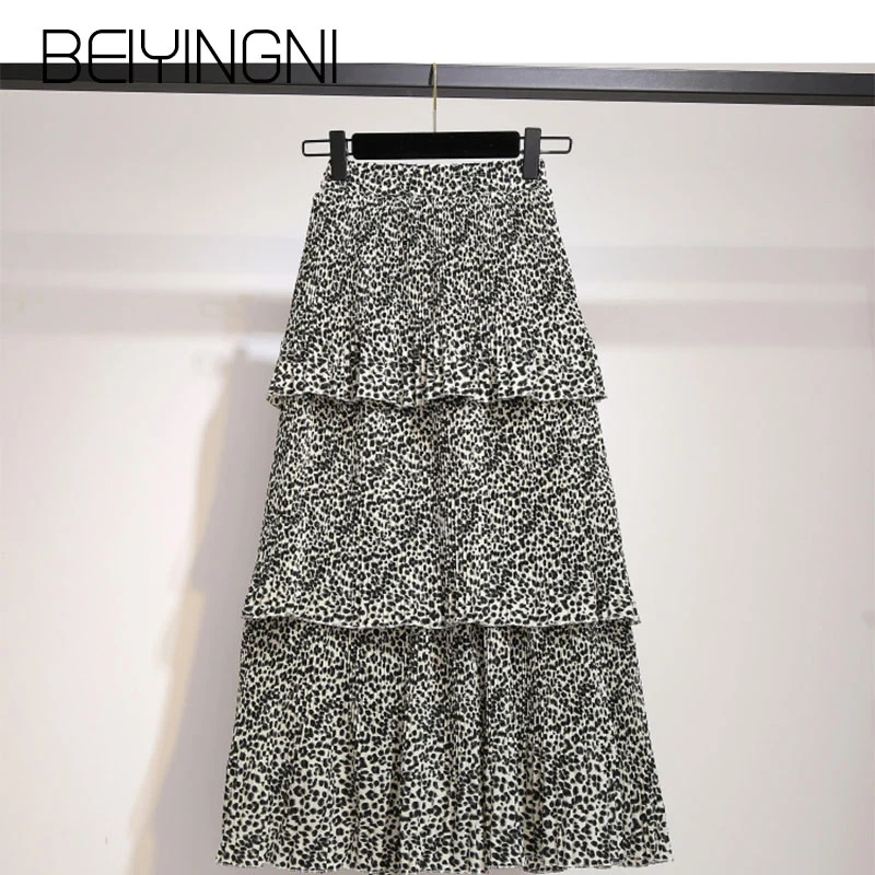 Beiyingni Leopard Printed Skirts Female Pleated Elastic Waist High Quality Fashion Skirt Women Chiffon Jupe Femme Cupcake Faldas Beiyingni Leopard Printed Skirts Female Pleated Elastic Waist High Quality Fashion Skirt Women Chiffon Jupe Femme Cupcake Faldas