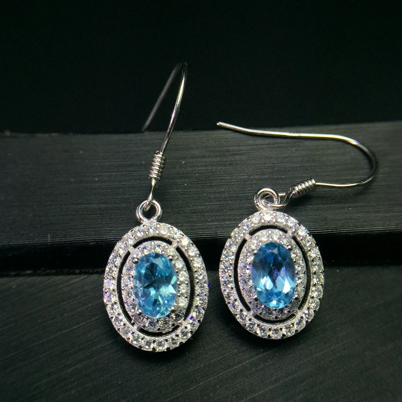 

925 silver natural color treasure earrings, Blue toppas, classic style, hot sale.